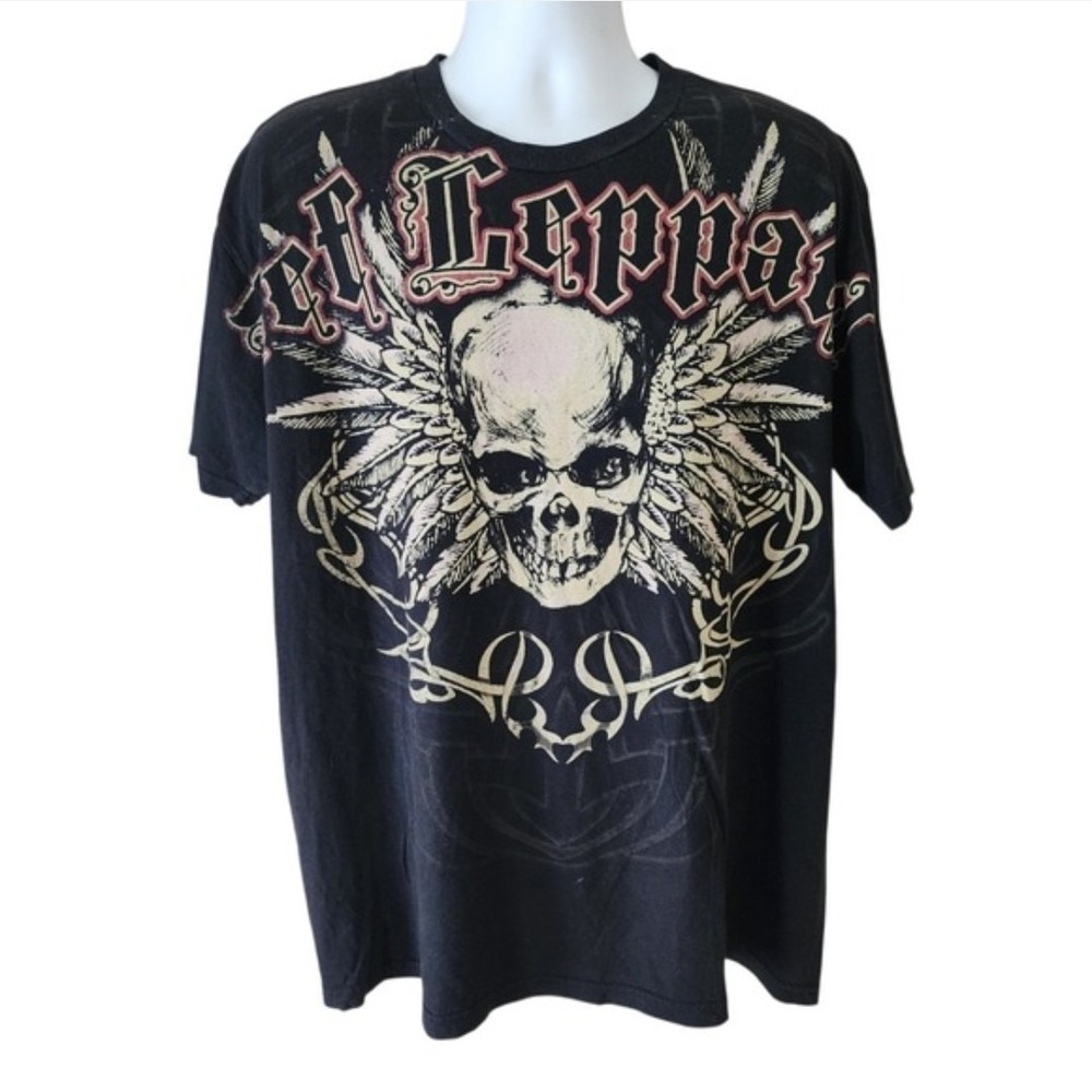 Def Leppard Skull Graphic T-Shirt Men's 2XL Black Rock Band Style Tee Goth